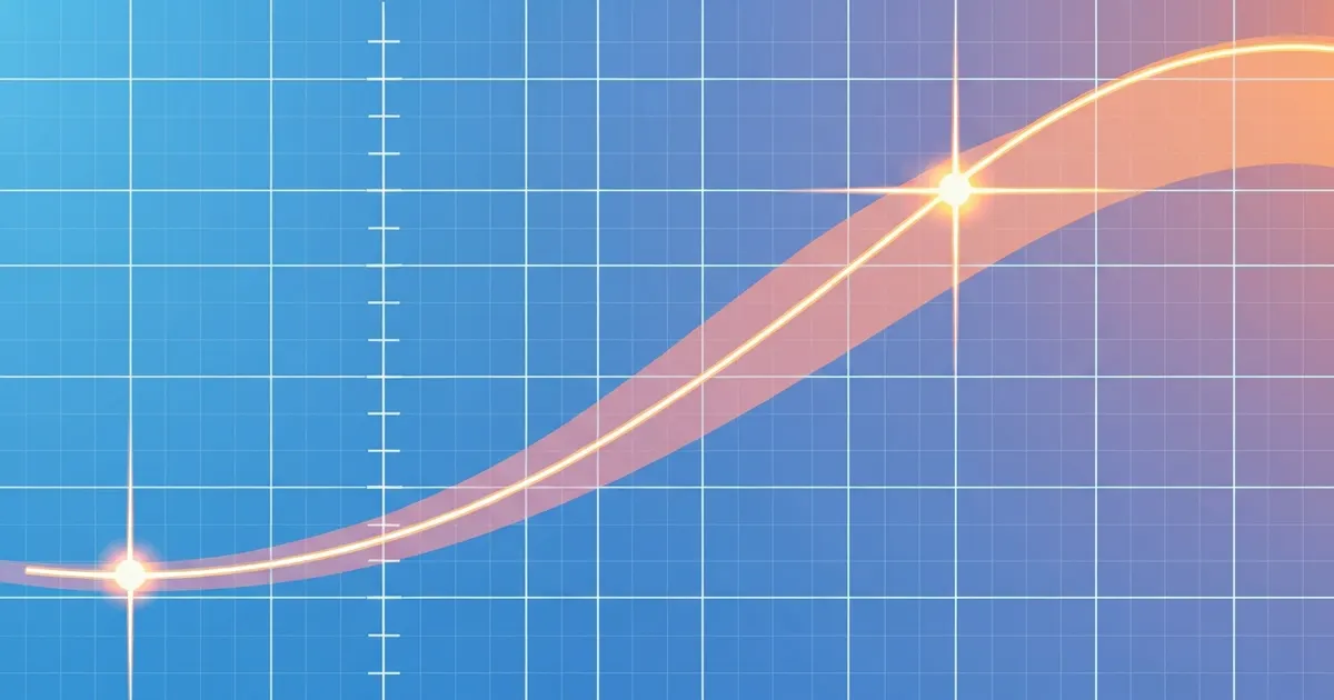 A curve on a coordinate grid with a straight secant line connecting two points
