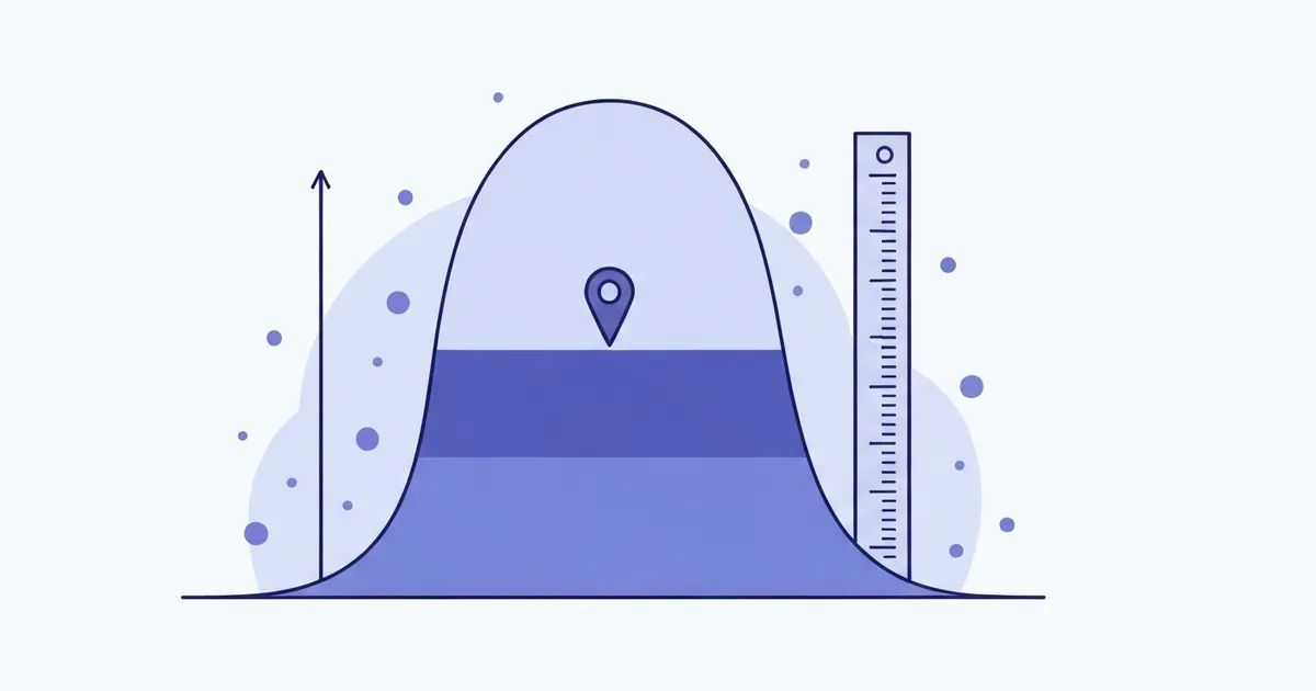 Illustration of a bell curve with a shaded central band representing a 95 percent confidence interval around a sample mean
