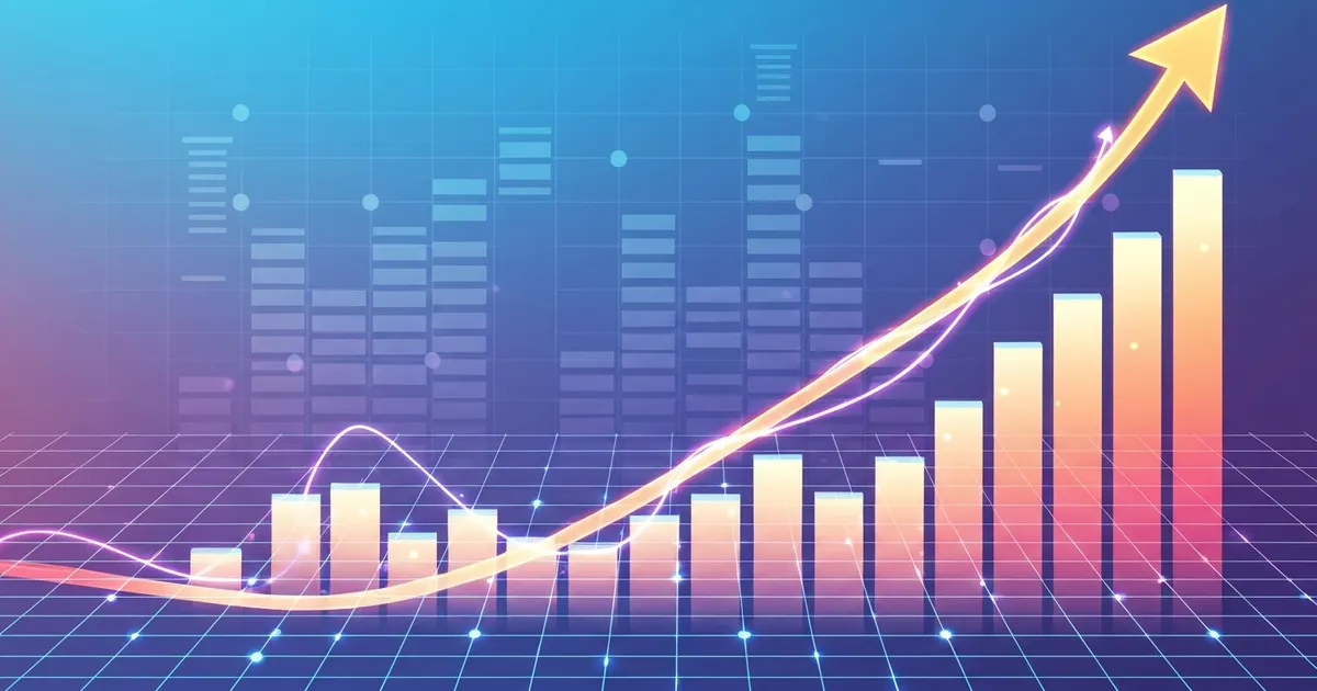 A steeply rising curve climbing across a grid to show exponential growth over time