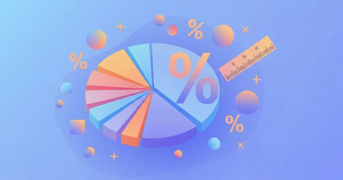 Colorful illustration of a fraction bar transforming into a percent symbol