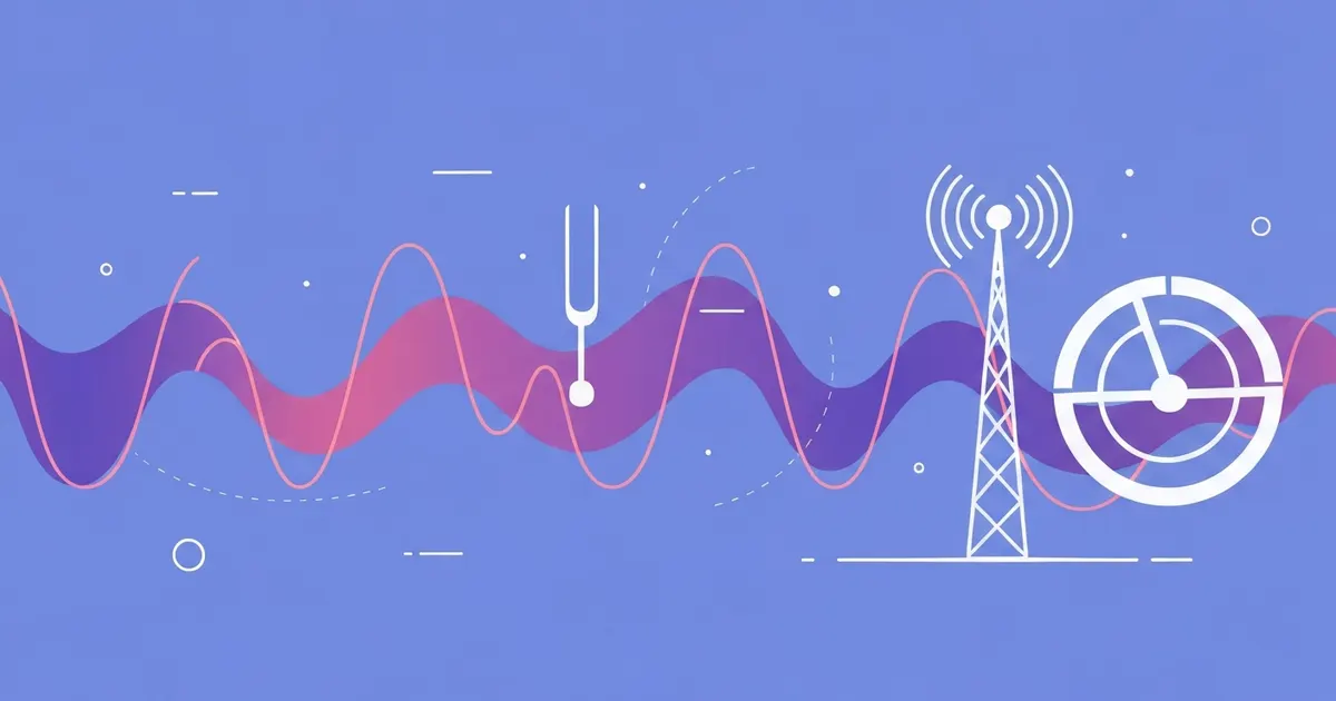 Colorful illustration of repeating waves with markers for one period and cycles per second