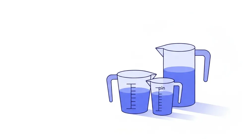 Two measuring cups stacked to equal the height of one pint jug
