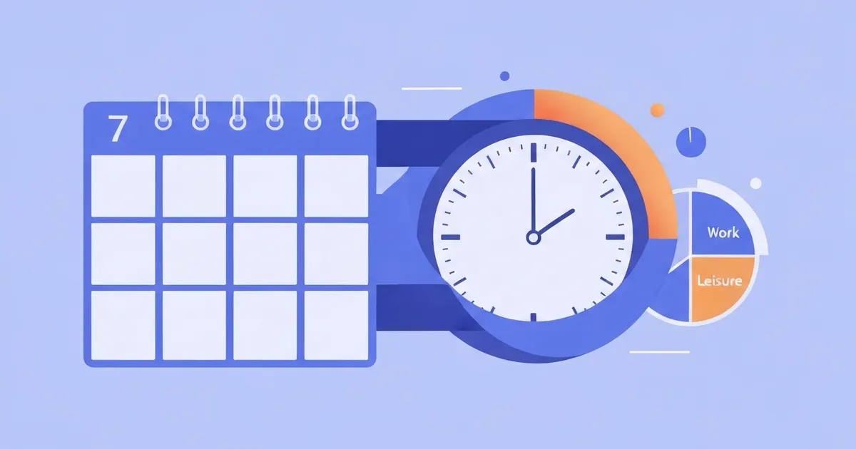 Illustration of a weekly calendar and clock showing 168 hours in a week