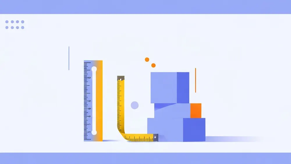 A colorful illustration of a ruler beside a measuring tape and stacked building blocks