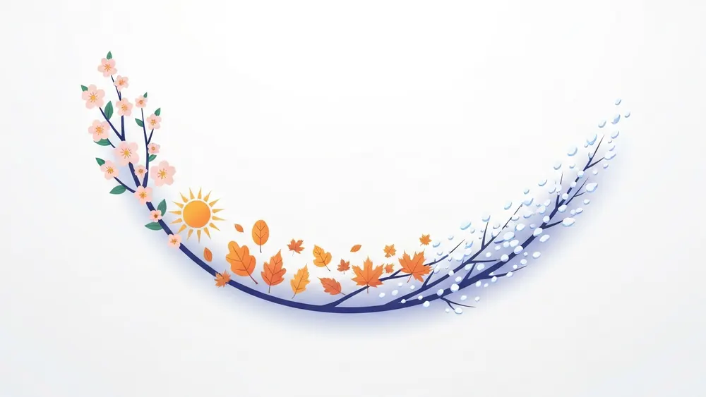 Colorful illustration of four seasons flowing into a stream of minute segments