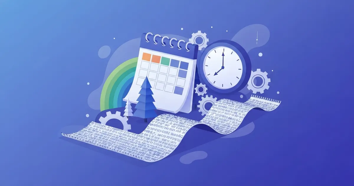 Illustration of a calendar year unfolding into a long ribbon of minutes