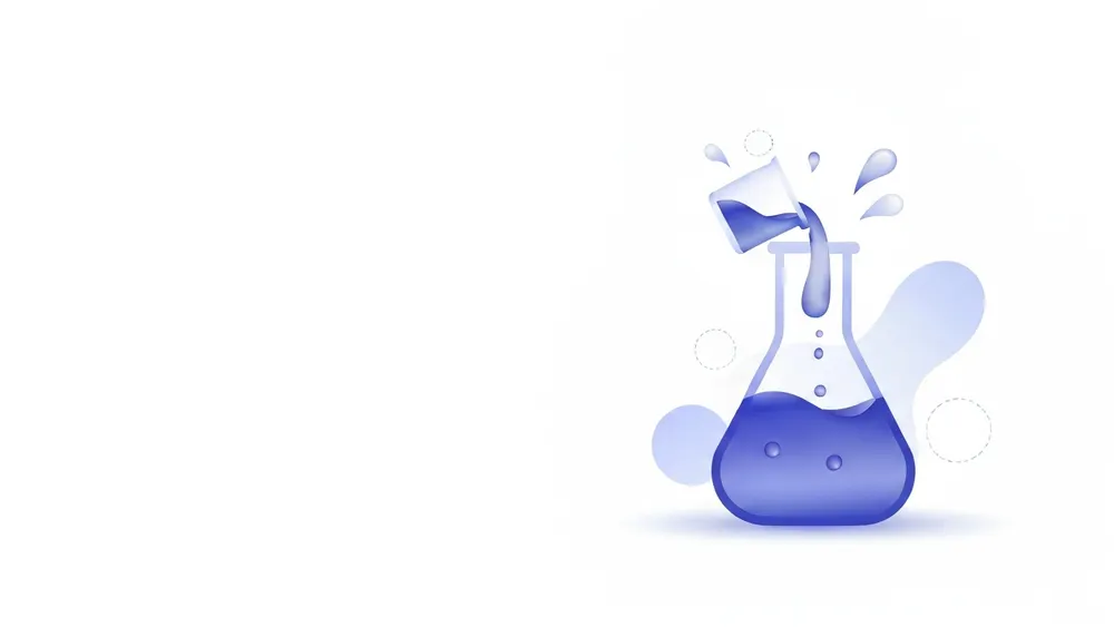 Conceptual illustration of liquid moving from an ounce cup into a milliliter beaker