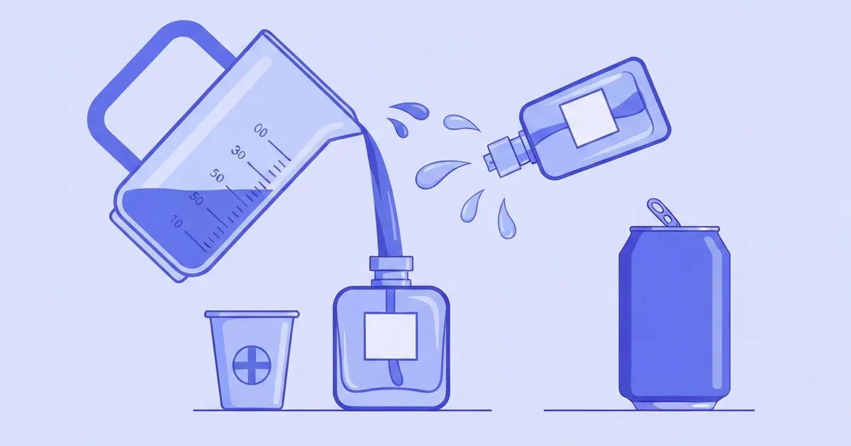 Illustration of measuring cups and bottles showing fluid ounce to milliliter conversion