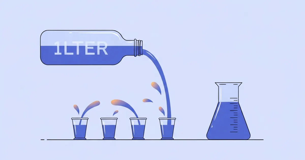 Illustration of a liter bottle next to fluid ounce cups showing the volume conversion