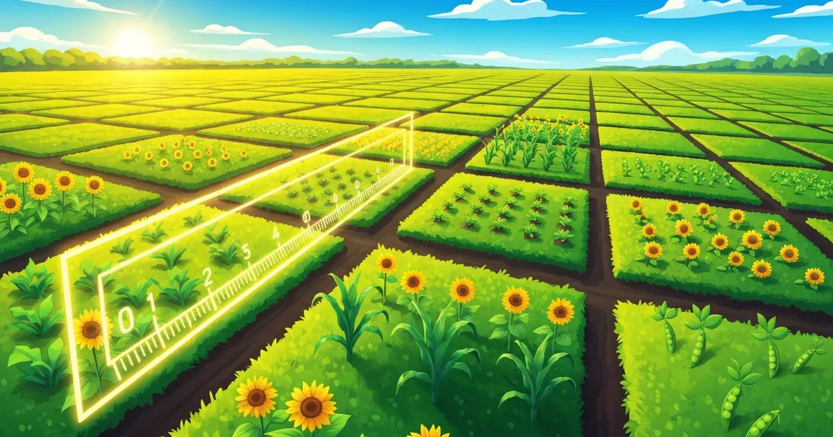 How many square feet are in an acre, shown over a green farm field