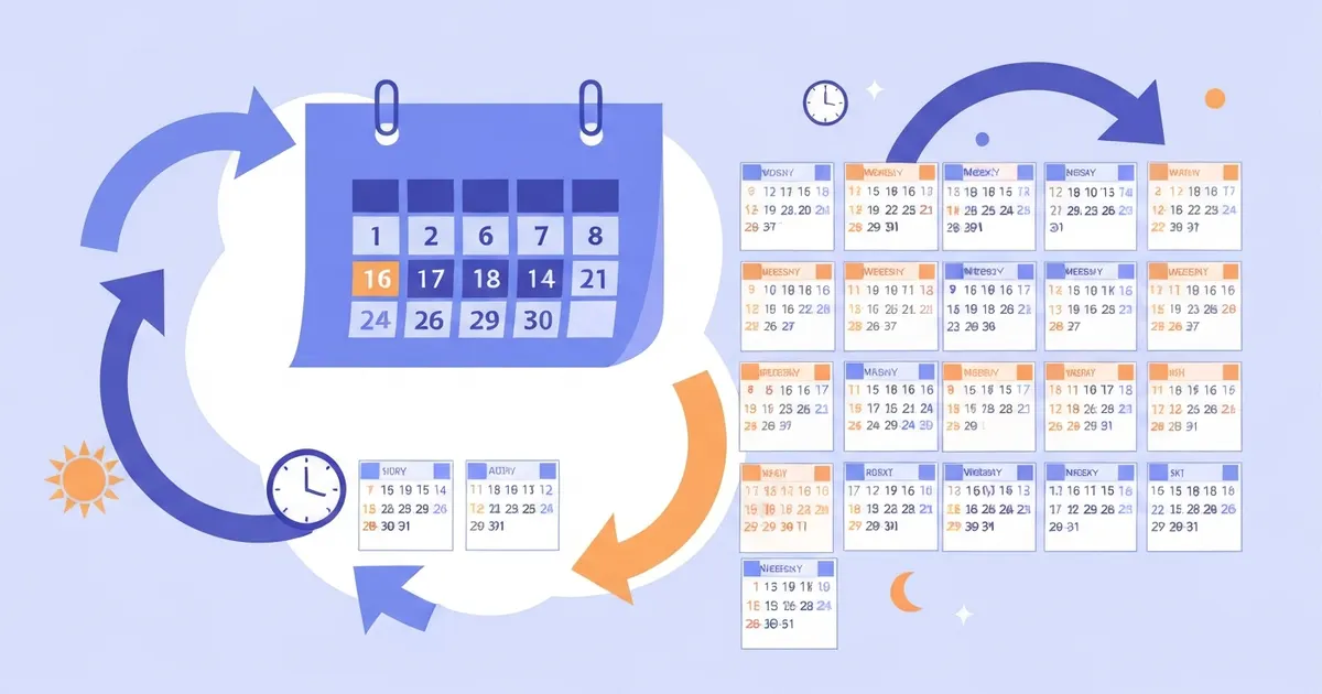Illustrated calendar showing the weeks that make up a full year