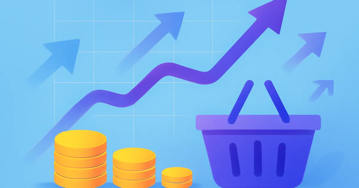 Colorful illustration of rising price charts and a shrinking coin symbolizing inflation