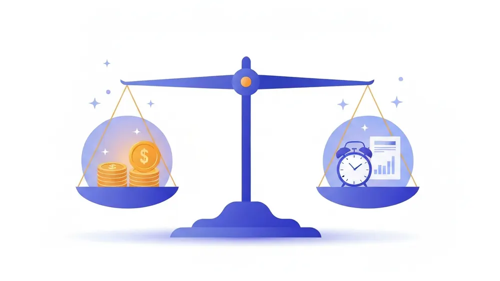 A balance scale weighing a chosen option against the best alternative given up