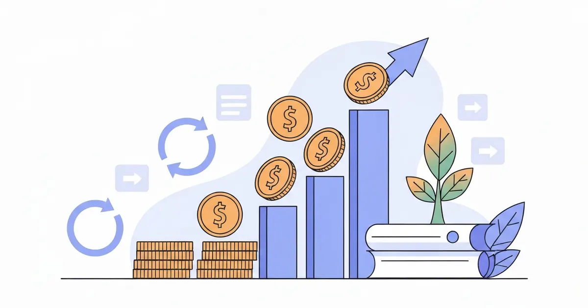 Illustration of a financial statement with profit being reinvested back into a growing business