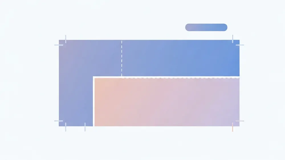 An L-shaped room divided into two colored rectangles to show how to calculate its area