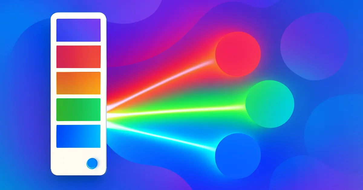 Colorful illustration of a hex color code splitting into red, green, and blue channel values