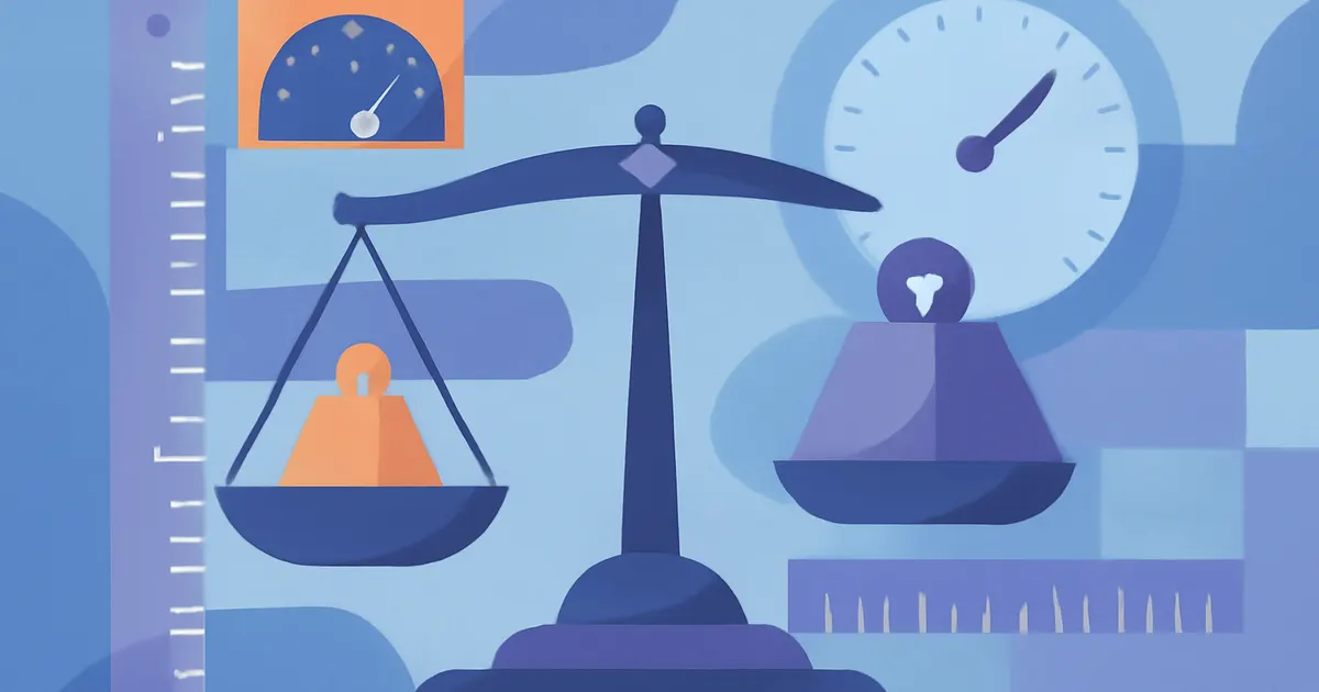 Colorful flat illustration of a balance scale weighing kilograms against pounds