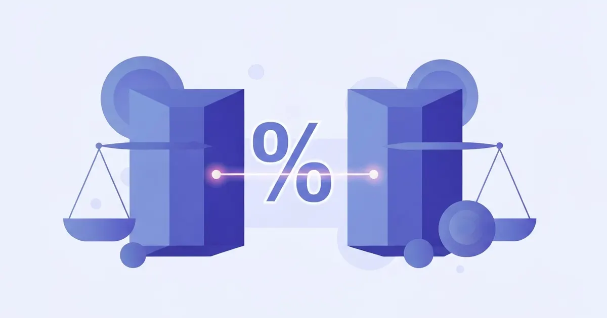 Illustration comparing two equal sized values with a percentage symbol between them