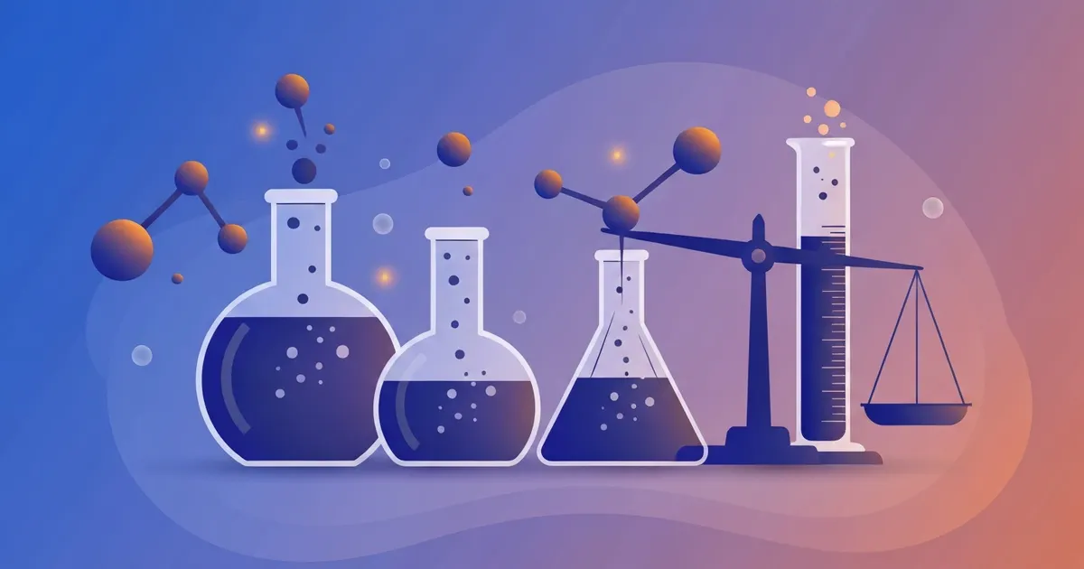Illustration of laboratory glassware comparing actual product to theoretical product yield