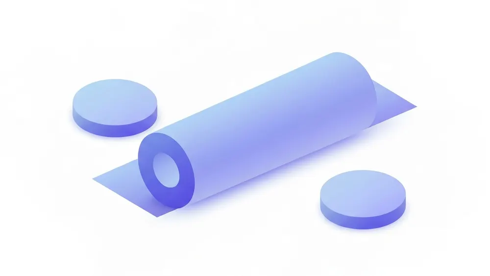 A cylinder unrolled into a flat rectangle plus two circles to show its surface area