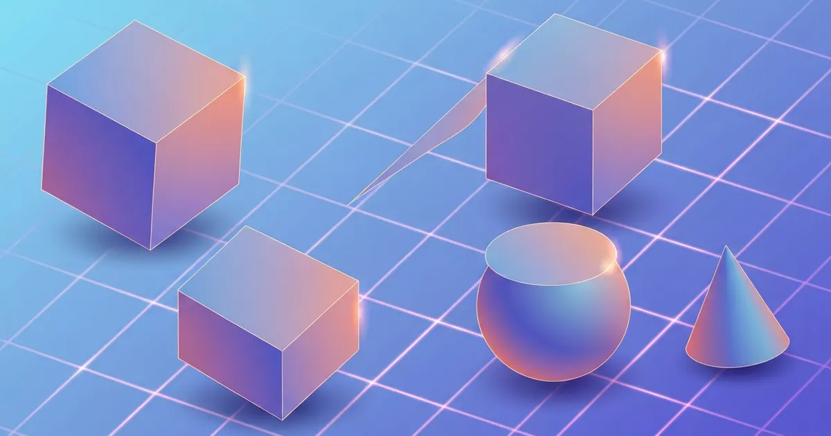 Colorful illustration of 3D shapes with their faces highlighted to show surface area