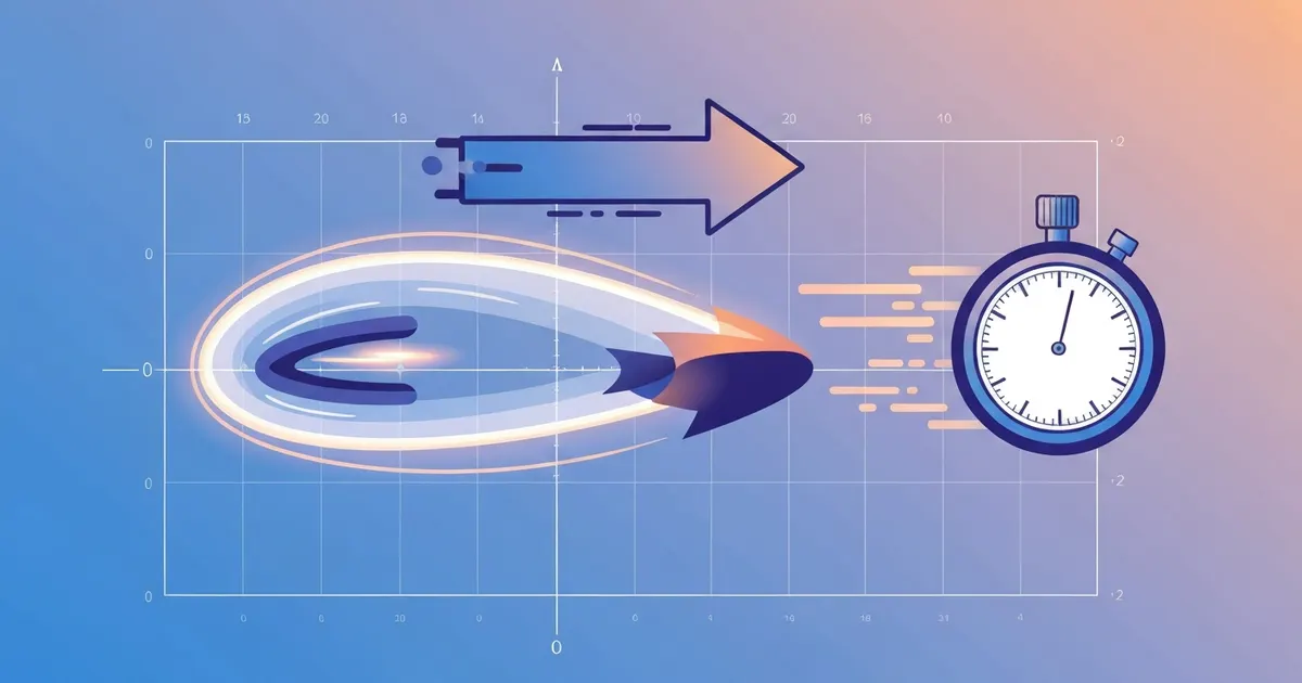 The velocity formula illustrated with a moving object, displacement arrow, and a stopwatch