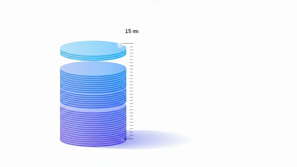 A cylinder shown as a stack of identical circular disks to illustrate volume as base area times height