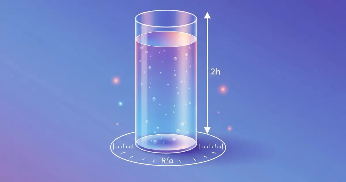 Colorful illustration of a cylinder with its radius and height labeled to show volume