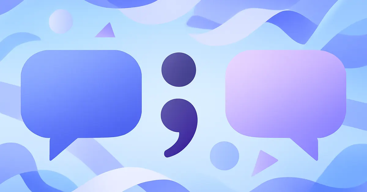 Illustration of two complete sentences colliding with punctuation marks separating them