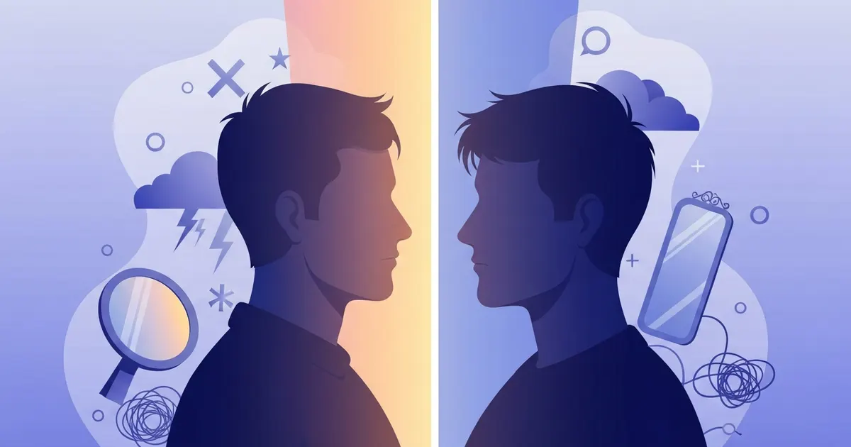 Illustration of two opposing figures facing off, representing protagonist and antagonist conflict